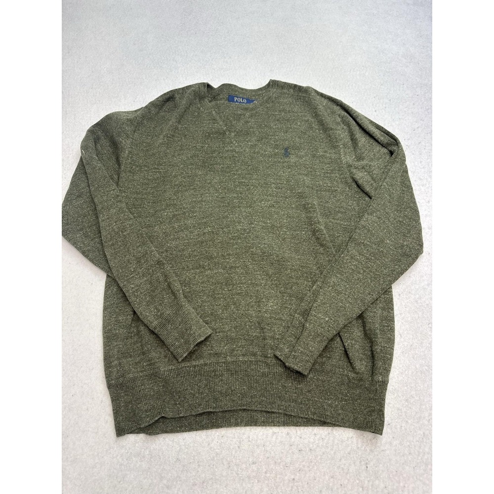 Polo Ralph Lauren Sweater Mens Medium Green Cotton Crewneck Knit Pullover